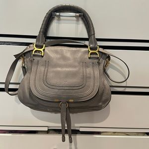 Chloé Marcie, gray handbag with leather strap to cross body.